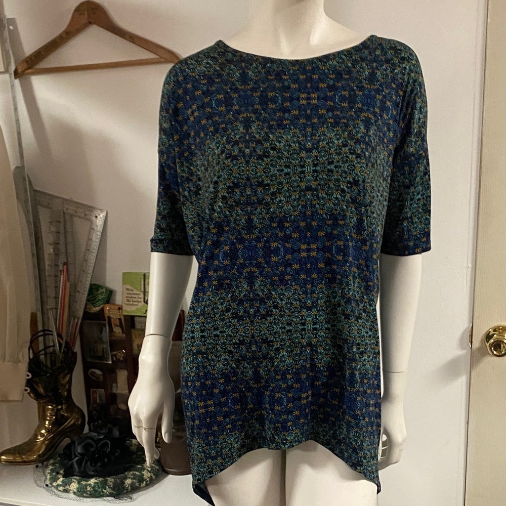 LulaRoe Blue and Green Patterned Women's Top
